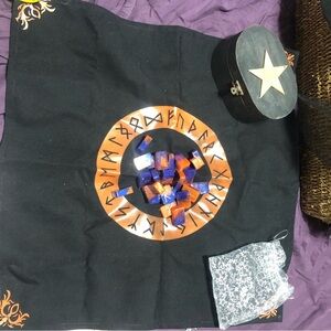 Black and Orange Rune Set with Star Box and rune cloth